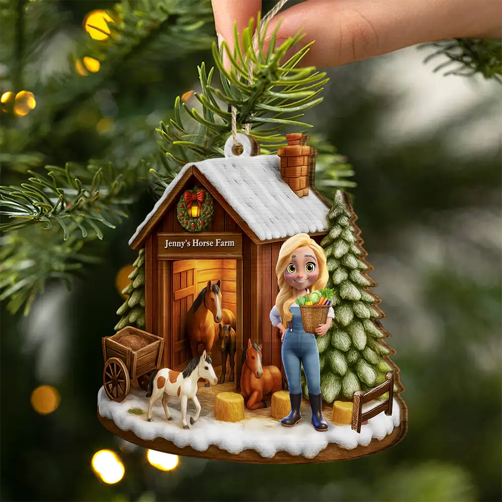 Christmas Horse Farm - Personalized Custom Shaped Wooden Ornament