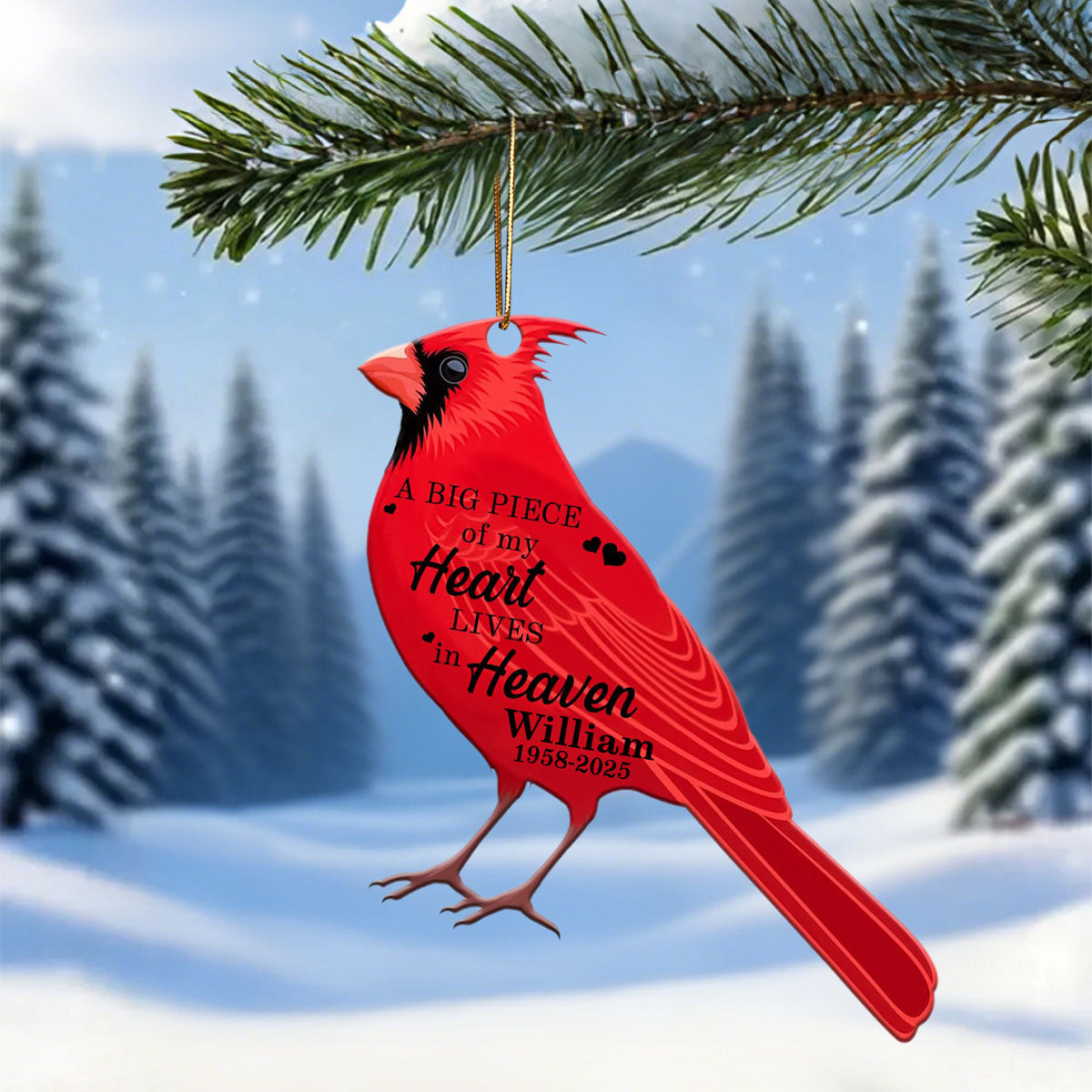 Cardinal A Big Piece Of My Heart Lives In Heaven Personalized Custom Shape Ornament Memorial Gift Family Gift