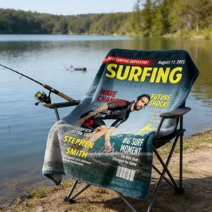 Personalized Surfing Photo Magazine Cover Blanket Gift For Surfers, Surfing Gift For Him