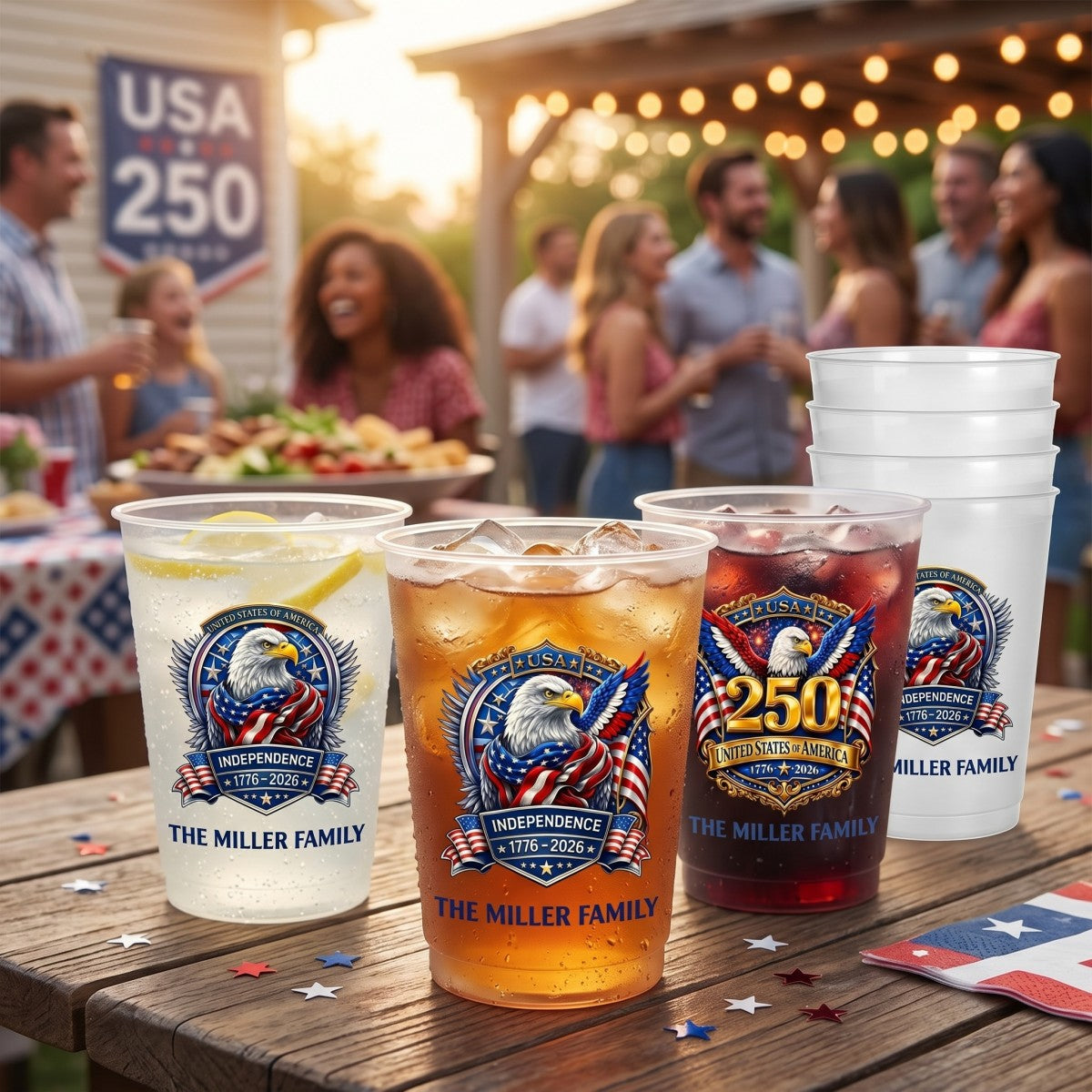 Custom Party Cups - Personalized America 250th Anniversary Gifts For Family