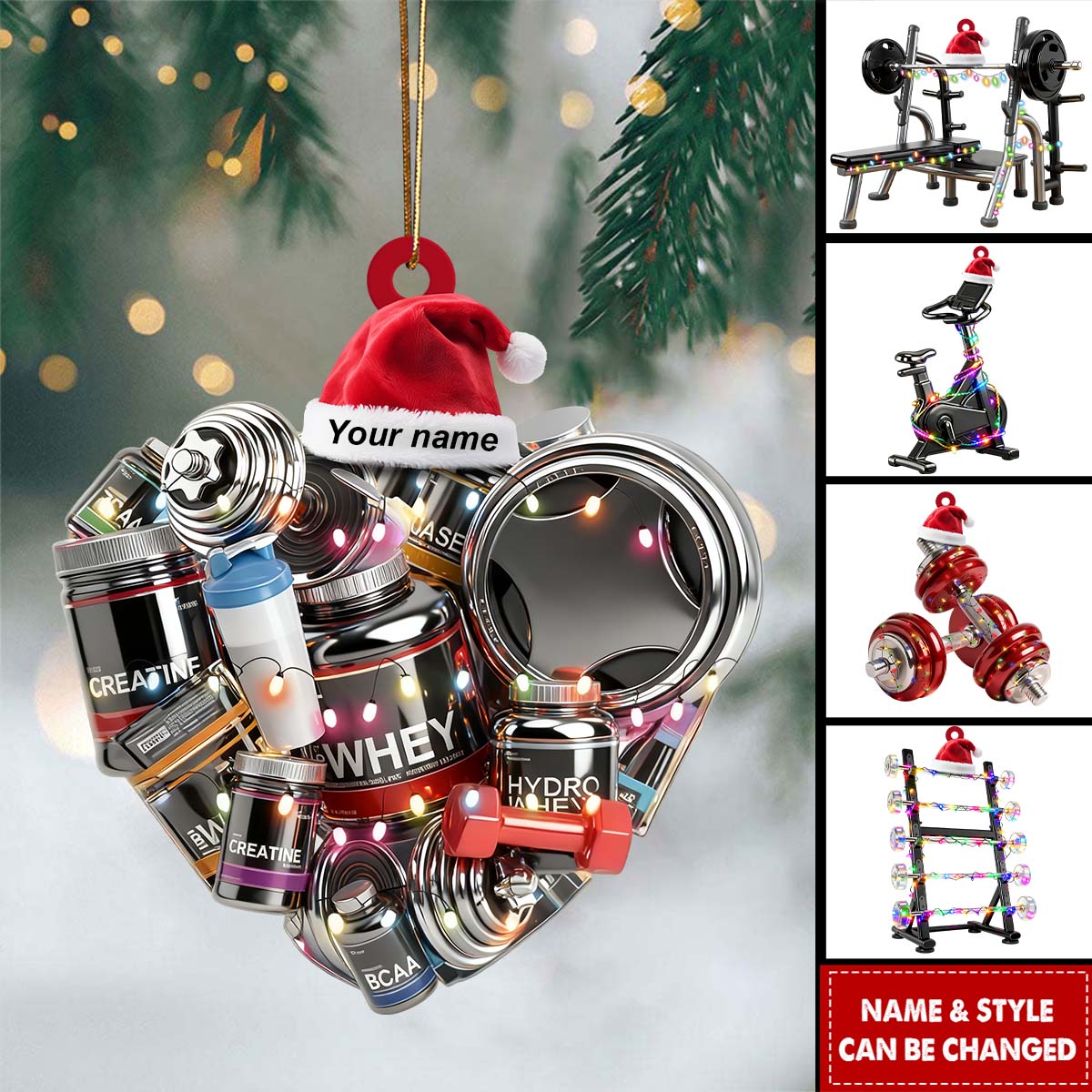 Personalized Custom Name Fitness Ornament, Fitness Christmas Gift