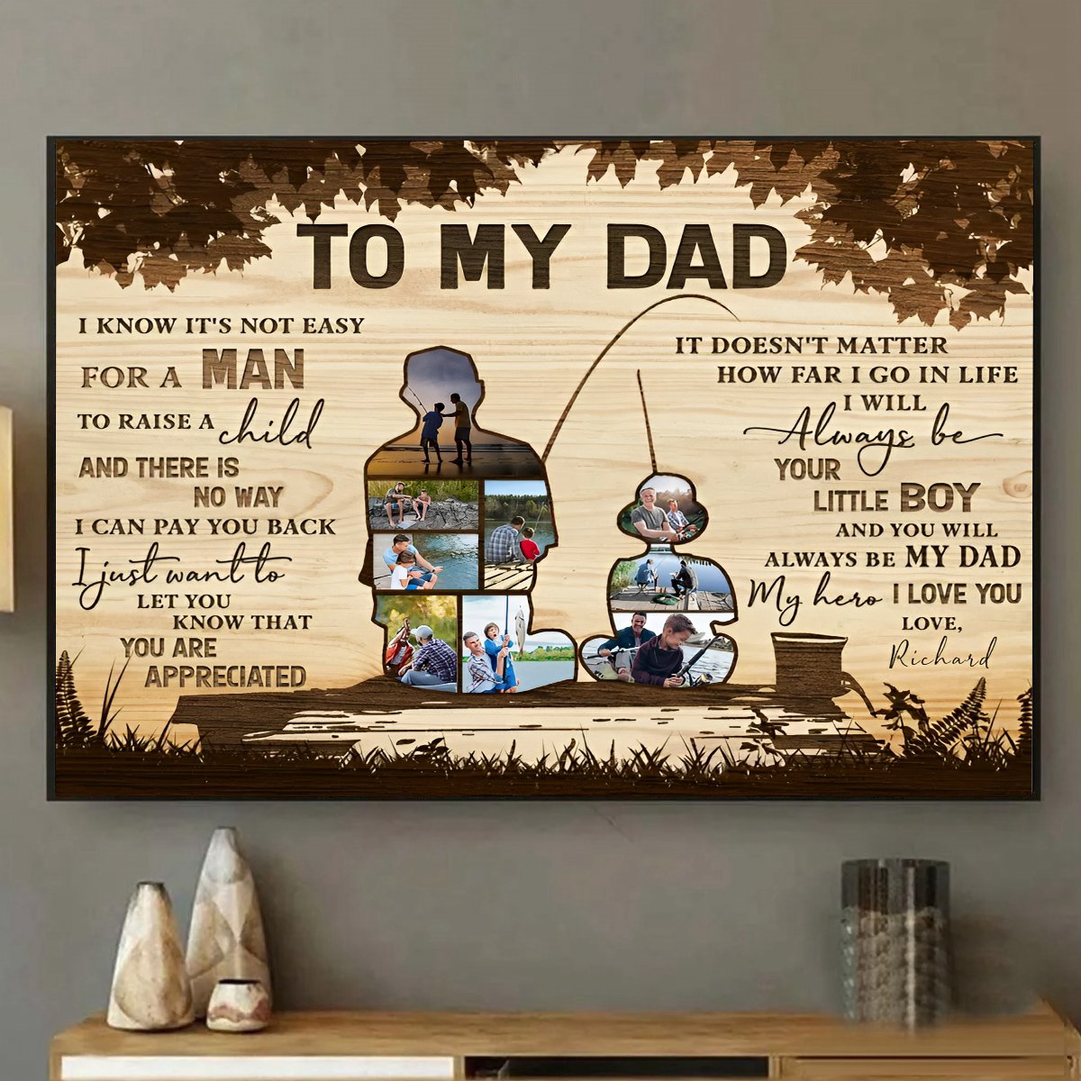 Personalized Gift For Fisherman Dad - Custom Photo Collage Canvas Poster