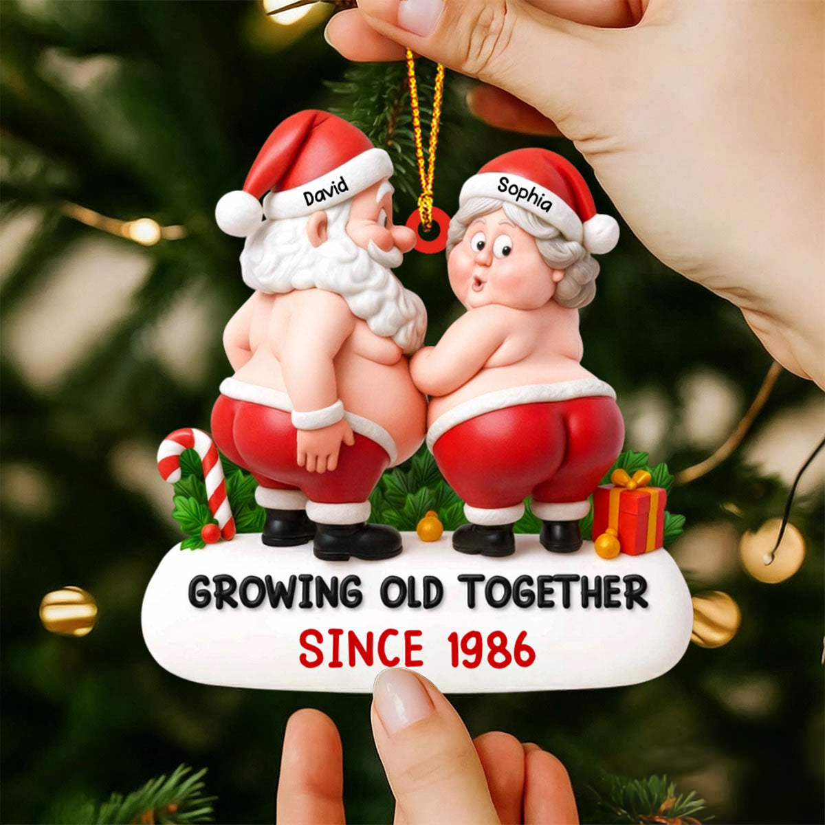 Growing Old Together Since Santa And Mrs. Claus Personalized Acrylic Ornament Custom Gift For Couples