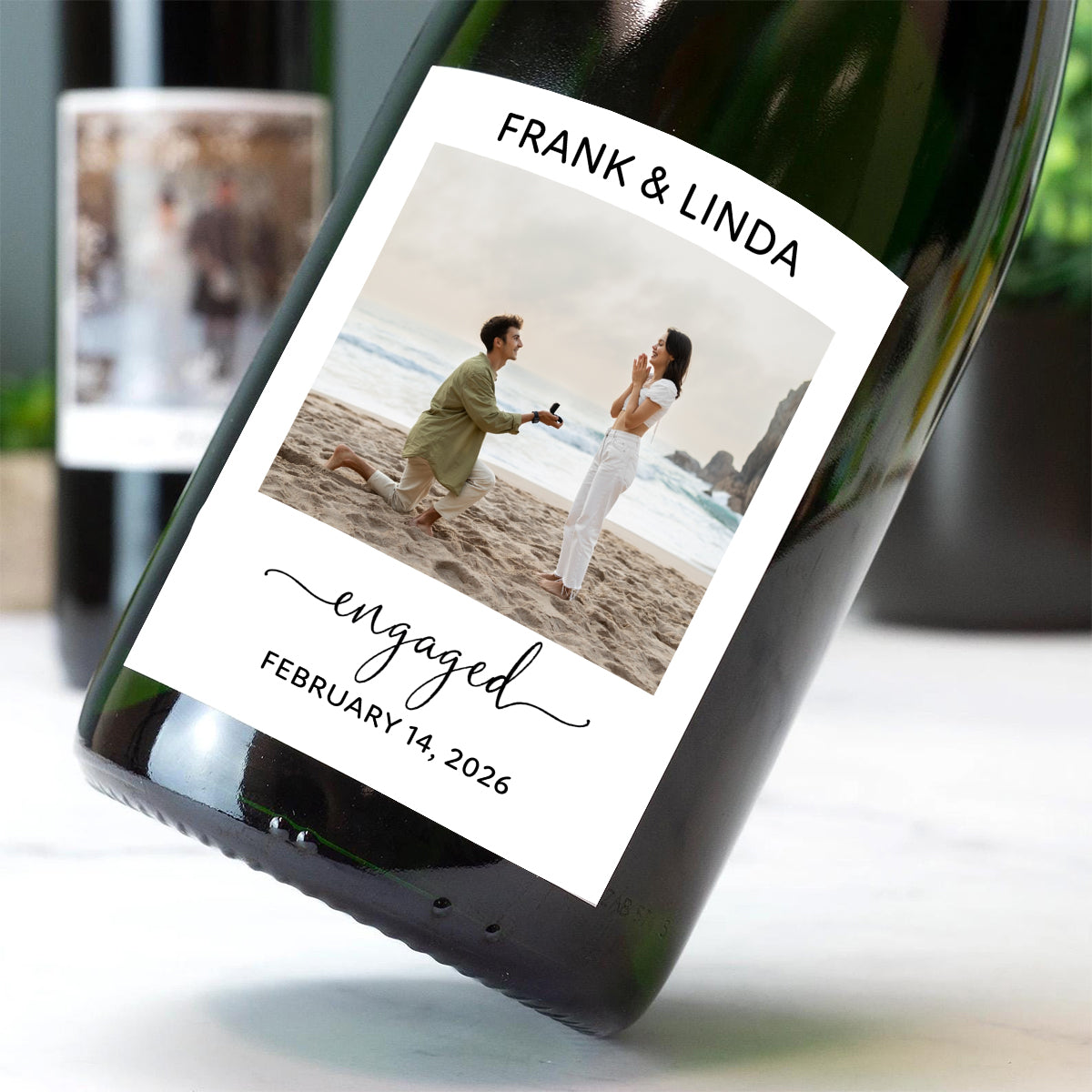 Couple Engagement Gift Personalized Photo Wine Label