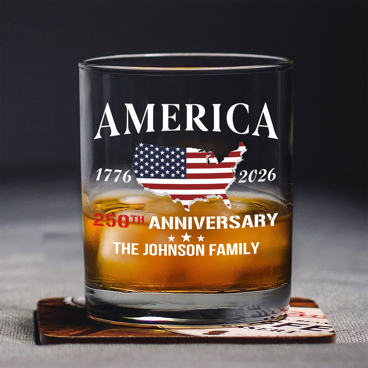 Personalized Family Name America 250th Anniversary Whiskey Glass