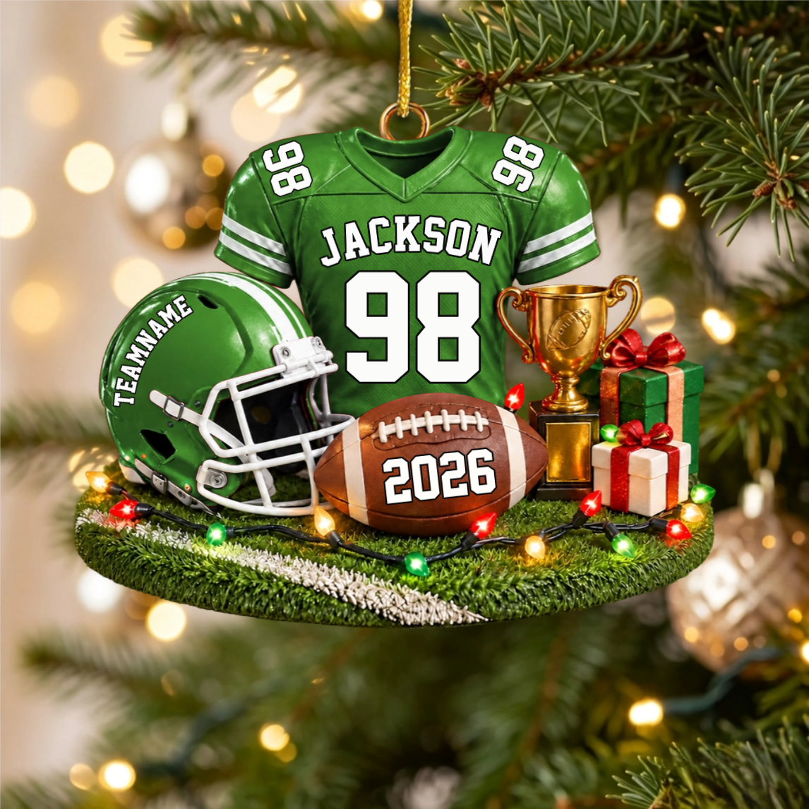 Personalized Football Jersey Helmet Trophy Acrylic Christmas Ornament