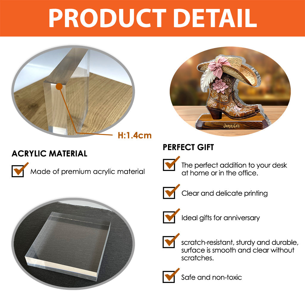 Personalized Cowgirl Boots Custom Shaped Acrylic Plaque