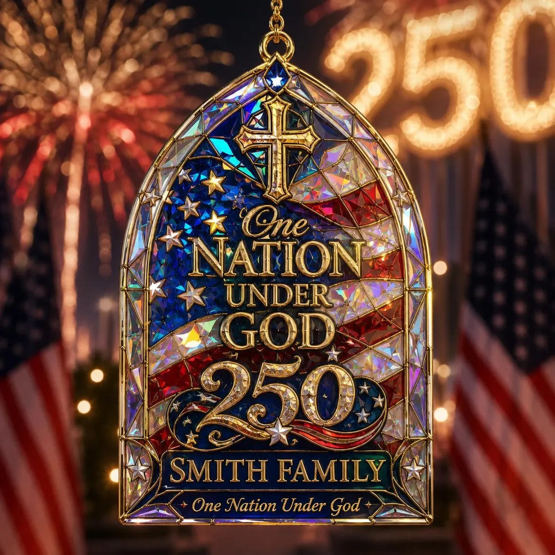"One Nation Under God" Custom Shape Acrylic Ornament – Hologram America 250 Faith Design | Personalized Patriotic Family Gift
