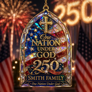 "One Nation Under God" Custom Shape Acrylic Ornament – Hologram America 250th Faith Design | Personalized Patriotic Family Gift