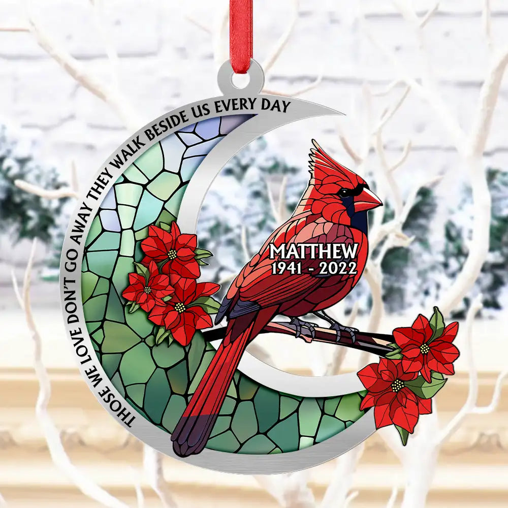 Memorial Cardinal Stained Glass Moon - Personalized Acrylic Ornament