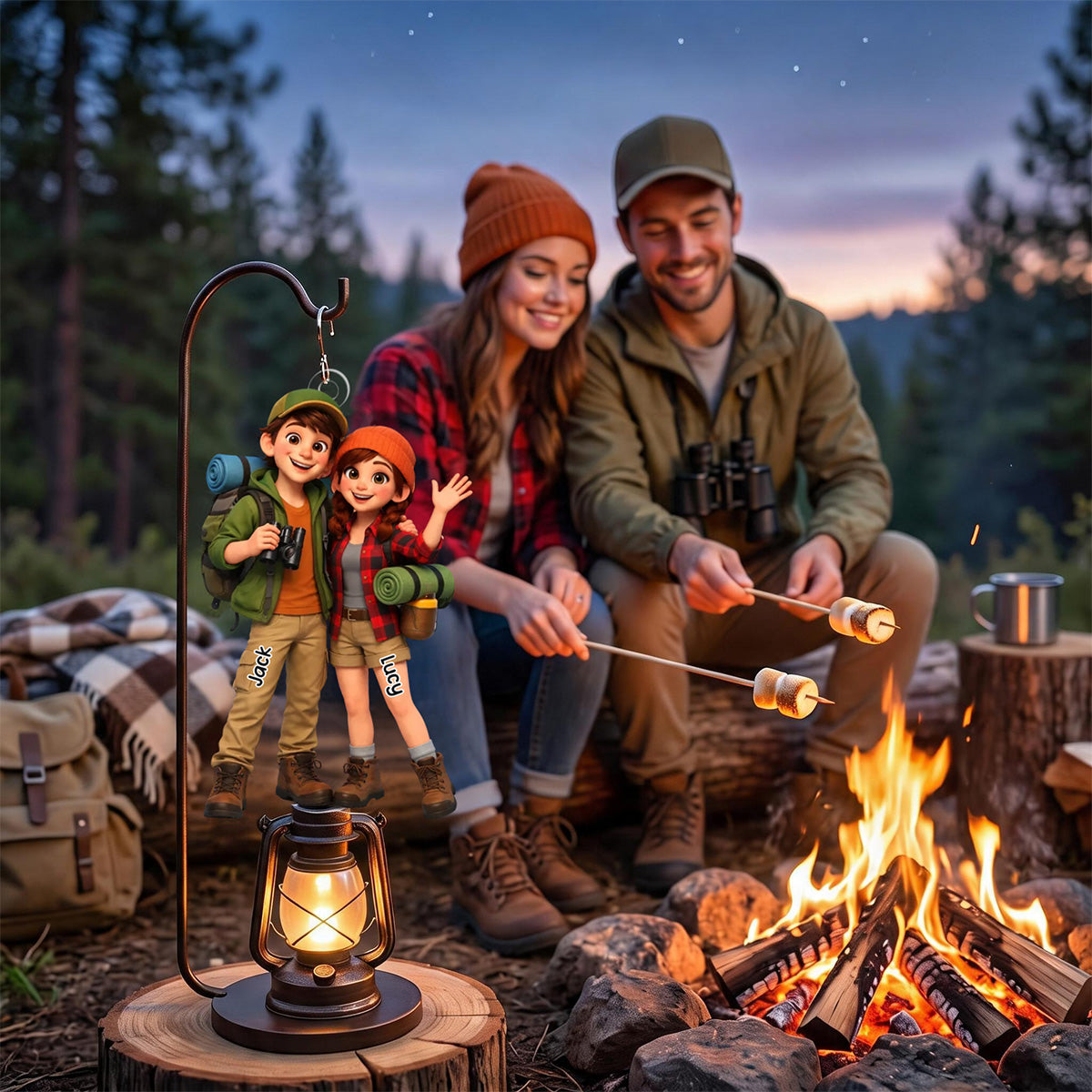Unique Gift For Couples – Personalized Camping Couple Acrylic Hanging Ornament With Cute Cartoon Hikers Design