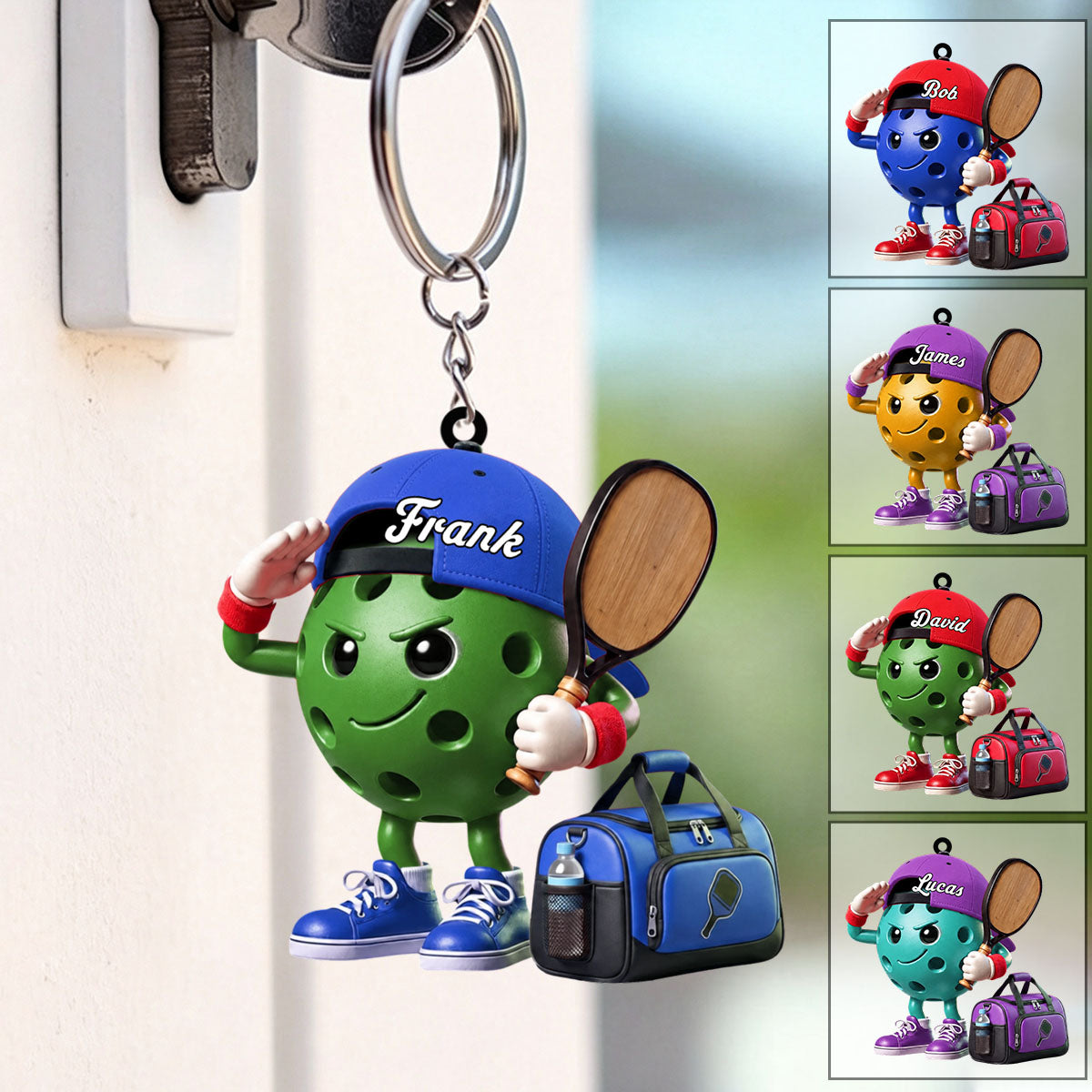Salute Pickleball Ball Mascot Keychain Personalized Cute Gift For Pickleball Lovers