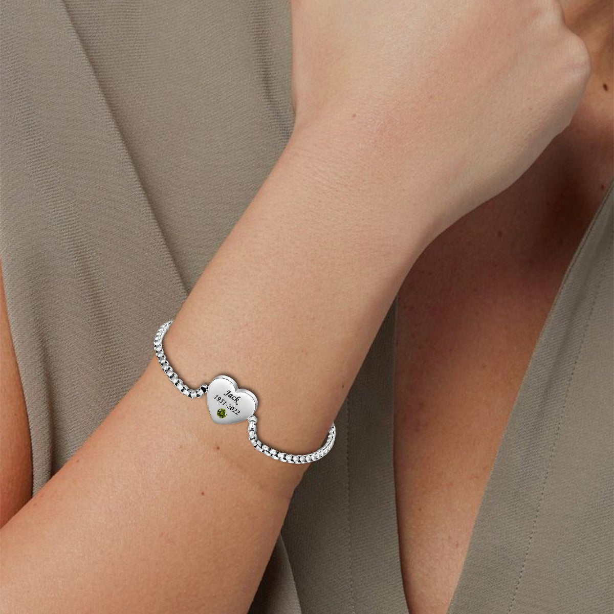 Personalized Name Heart Birthstone Memorial Bracelet