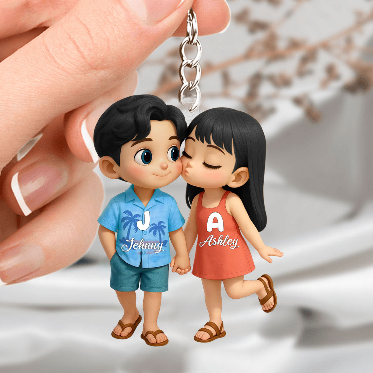 Cute Cartoon Couple Summer Vibe Personalized Acrylic Keychain
