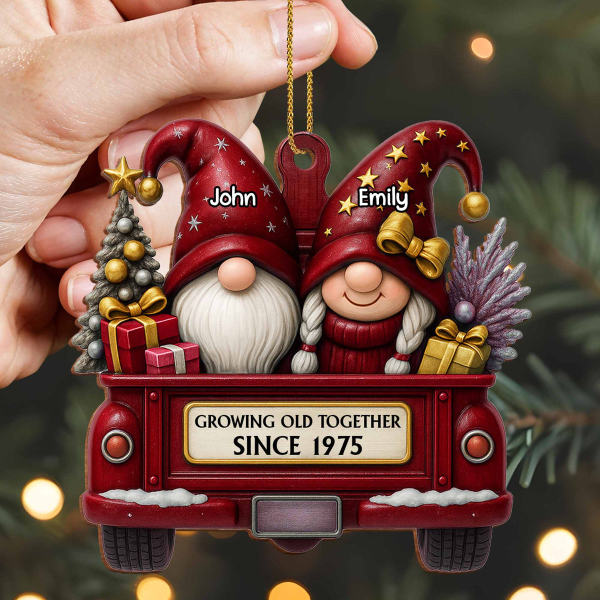 Growing Old Together, Christmas Red Truck Couples, Personalized Wood Ornament, Gift for Parents