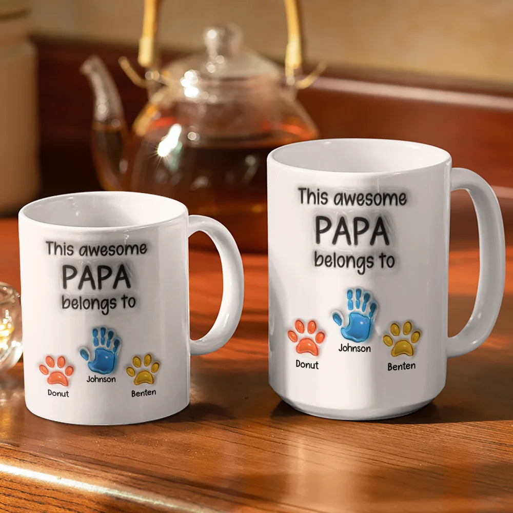 This Awesome Dad Grandpa Belongs To - Personalized Handprint Mug Gift For Father, Grandfather
