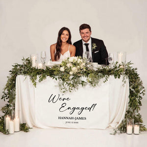 We’re Engaged - Personalized Wedding Table Runner, Rustic Cake Table Decoration Sign Gift