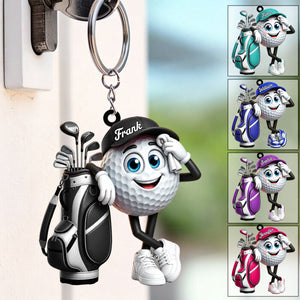 Cute Sweaty Golf Ball Mascot Keychain - Personalized Golf Mascot Keychain Gift for Male & Female Golfer