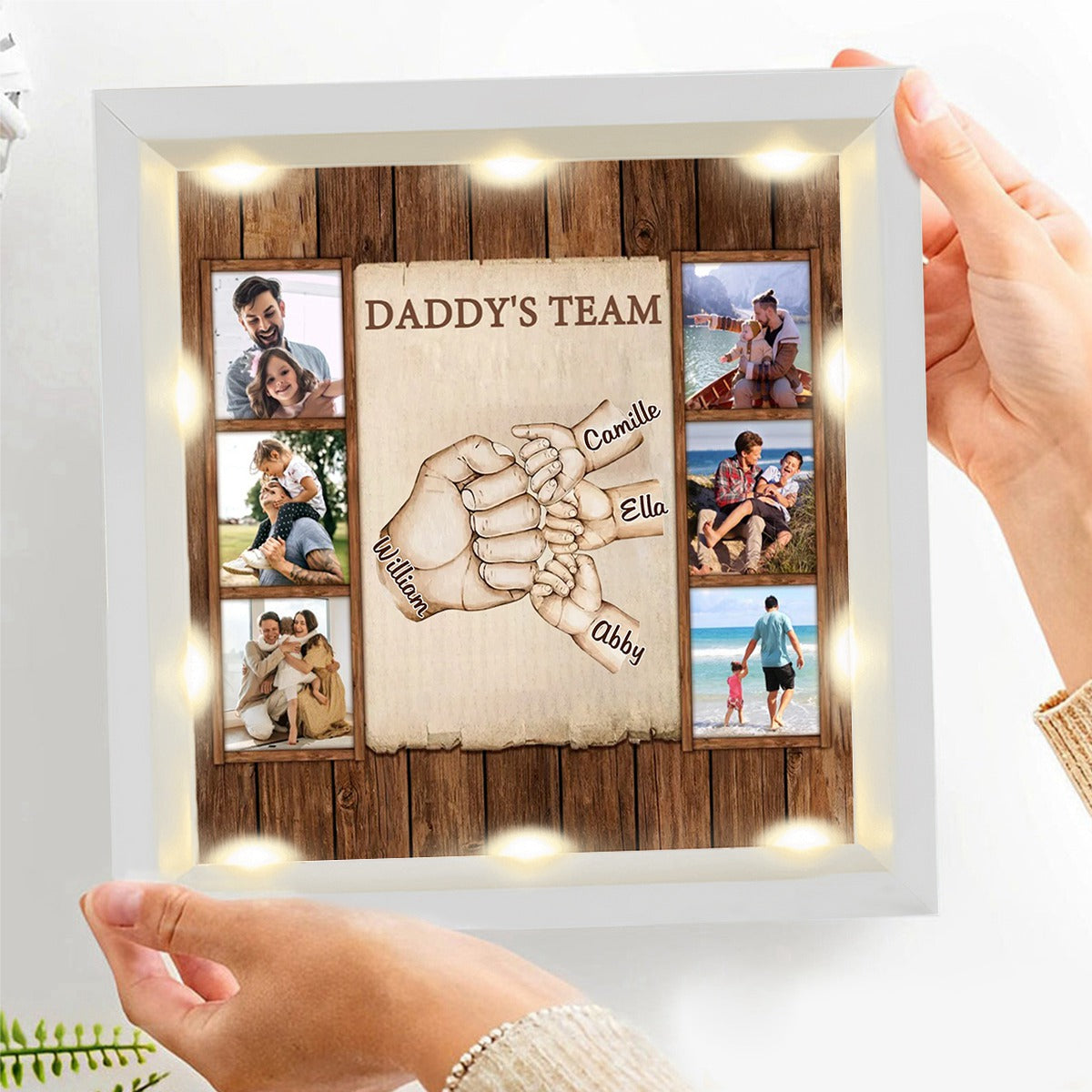 Personalized Light Shadow Box - Daddy’s Team Fist Bump Dad Gifts