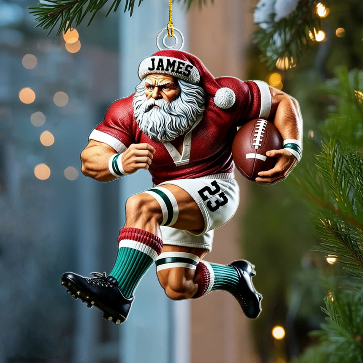 Custom Name American Football Santa Personalized Christmas Ornament