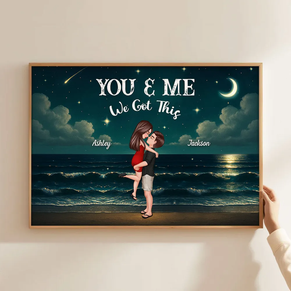 Night Beach Landscape Couple Hugging Kissing Personalized Poster