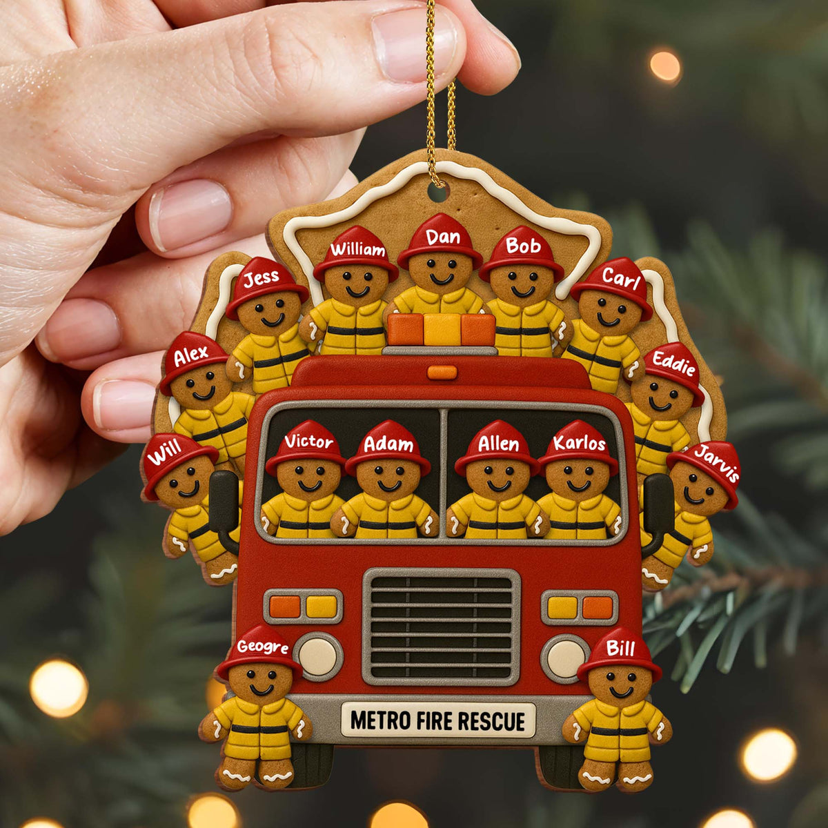 Festive Firefighter, Personalized Wood Ornament, Gift For Firefighters And Family