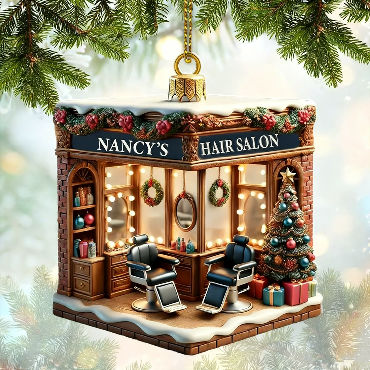 Personalized Custom Name Hair Salon Ornament, Hair Salon Christmas Decoration