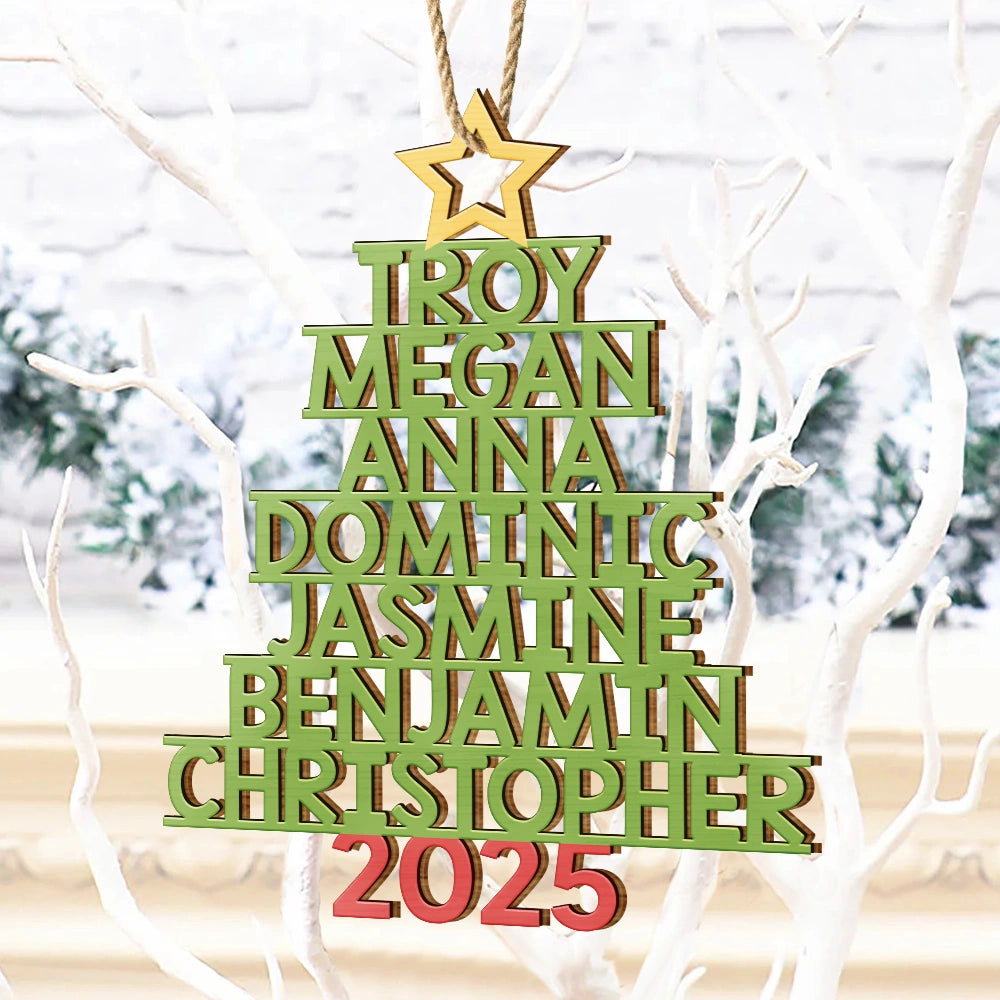 Christmas Color Tree Family Name - Gift For Family, Besties, Coworker - Personalized Wood Ornament