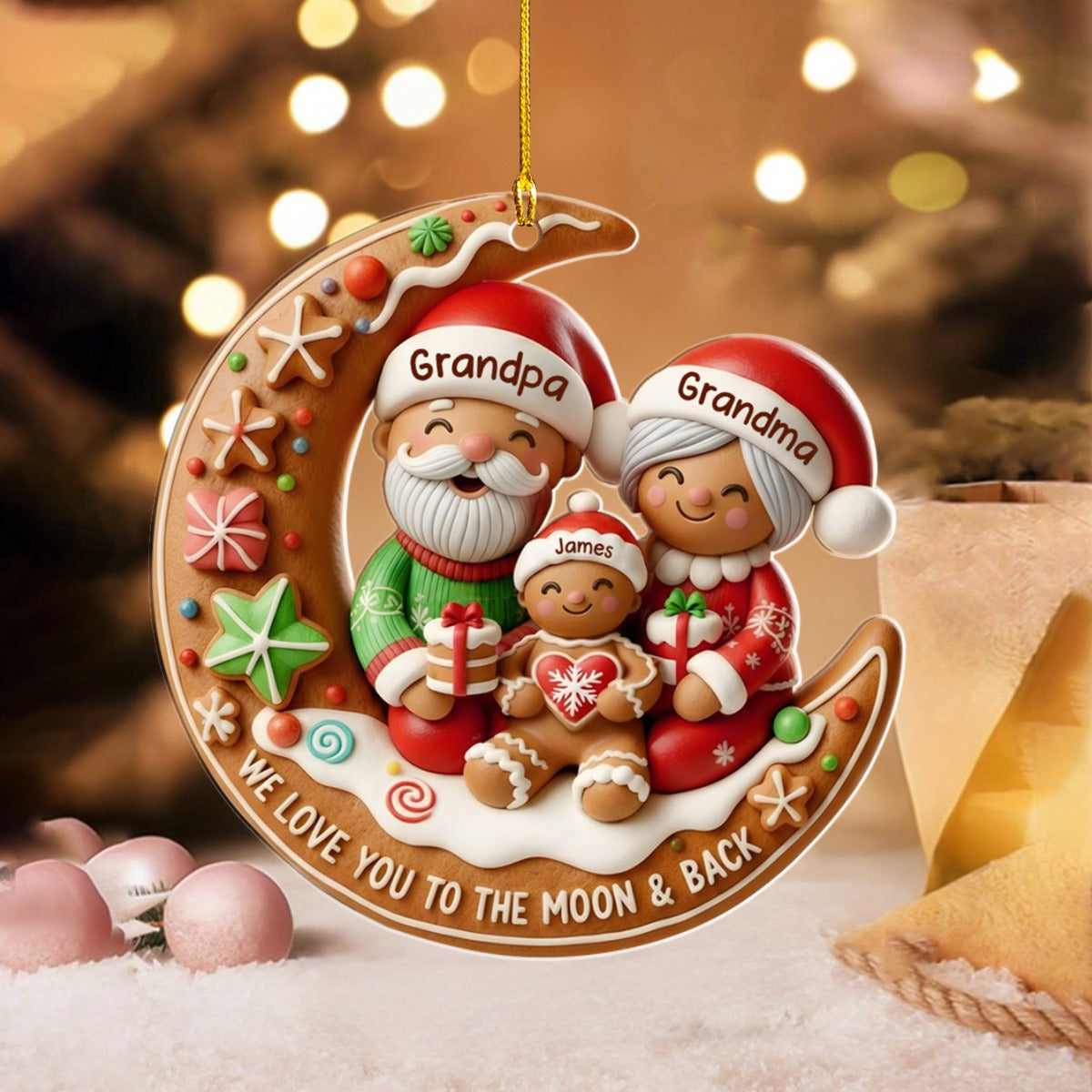 Love You To The Moon Grandparent Grandchild Family Personalized Christmas Ornament