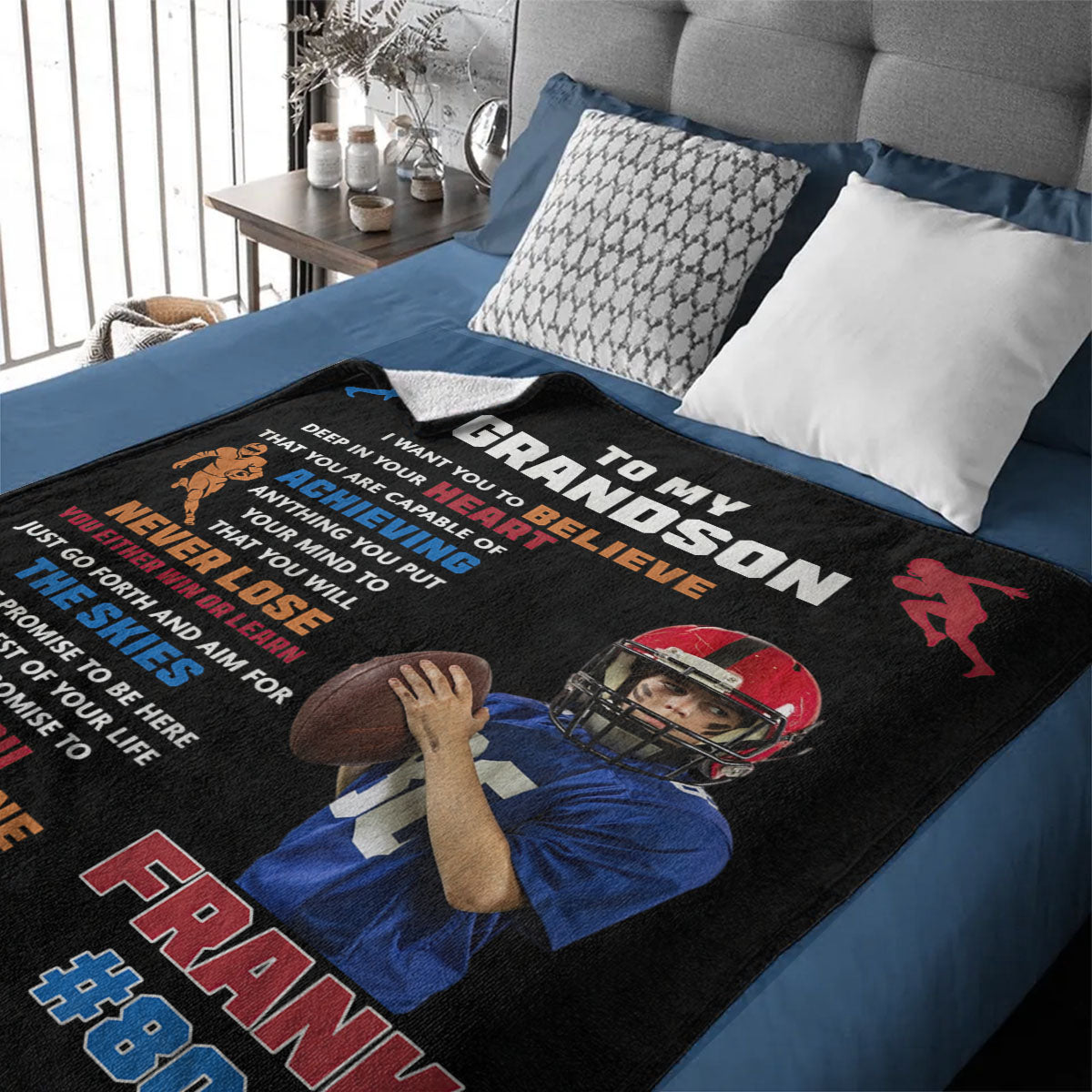 Custom Photo Personalized American Football Blanket Gift for American Football Player