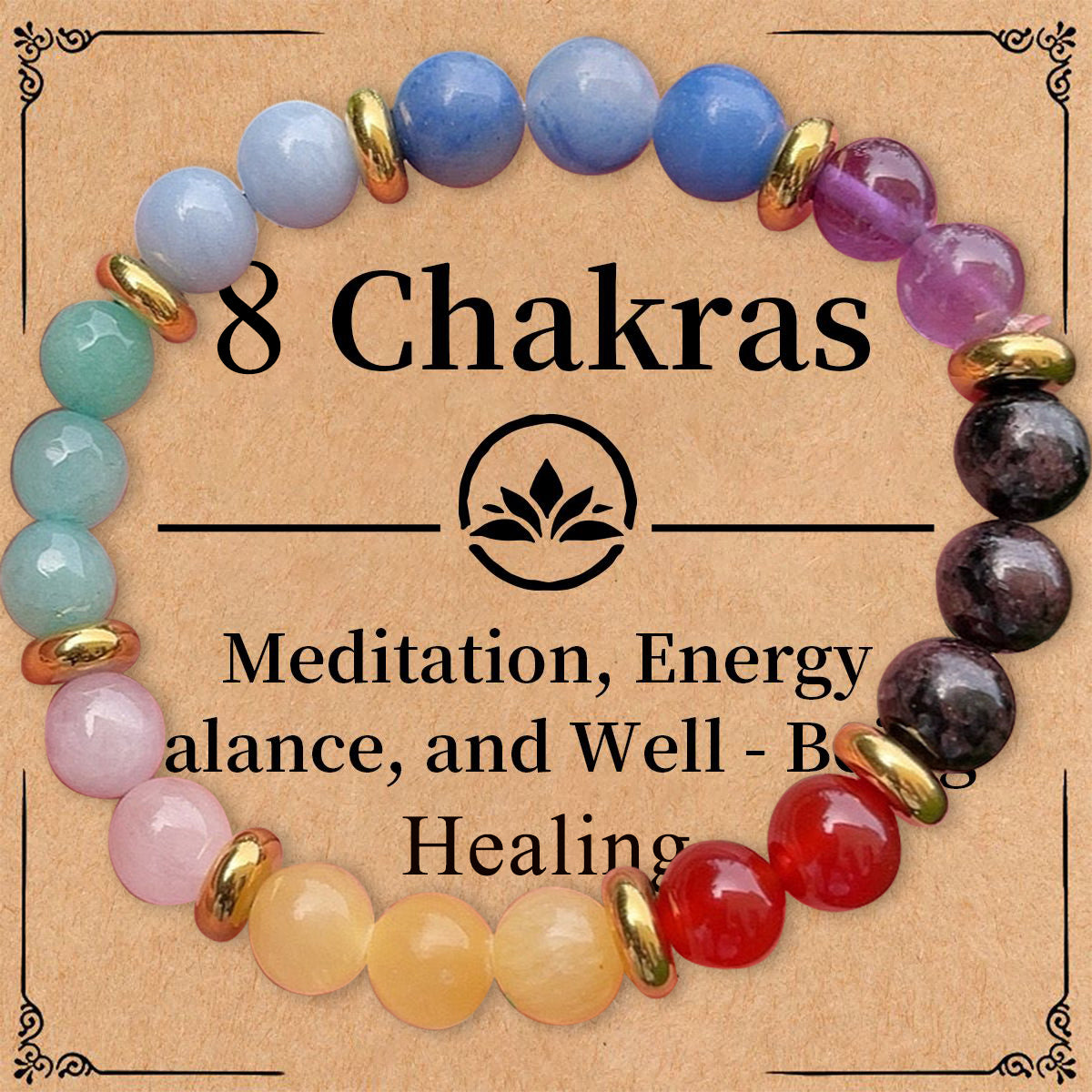 8 Chakras Card Bracelet With Amethyst
