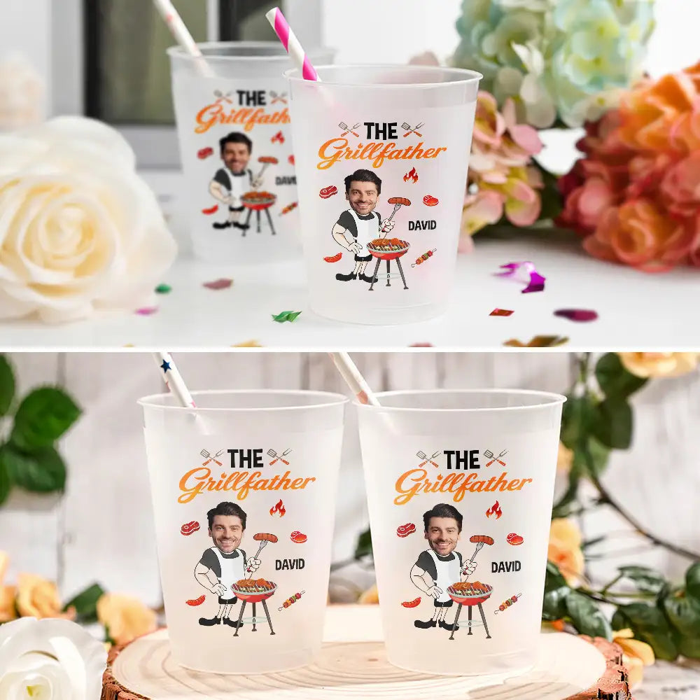 Custom Photo Funny Dad Grandpa Grill Master - Personalized Frosted Cups