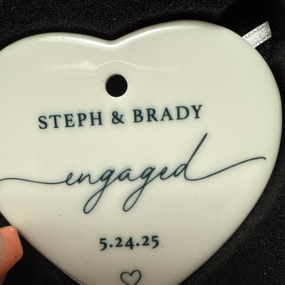 Personalized Engagement Heart-shaped Ceramic Ornament with Names & Date