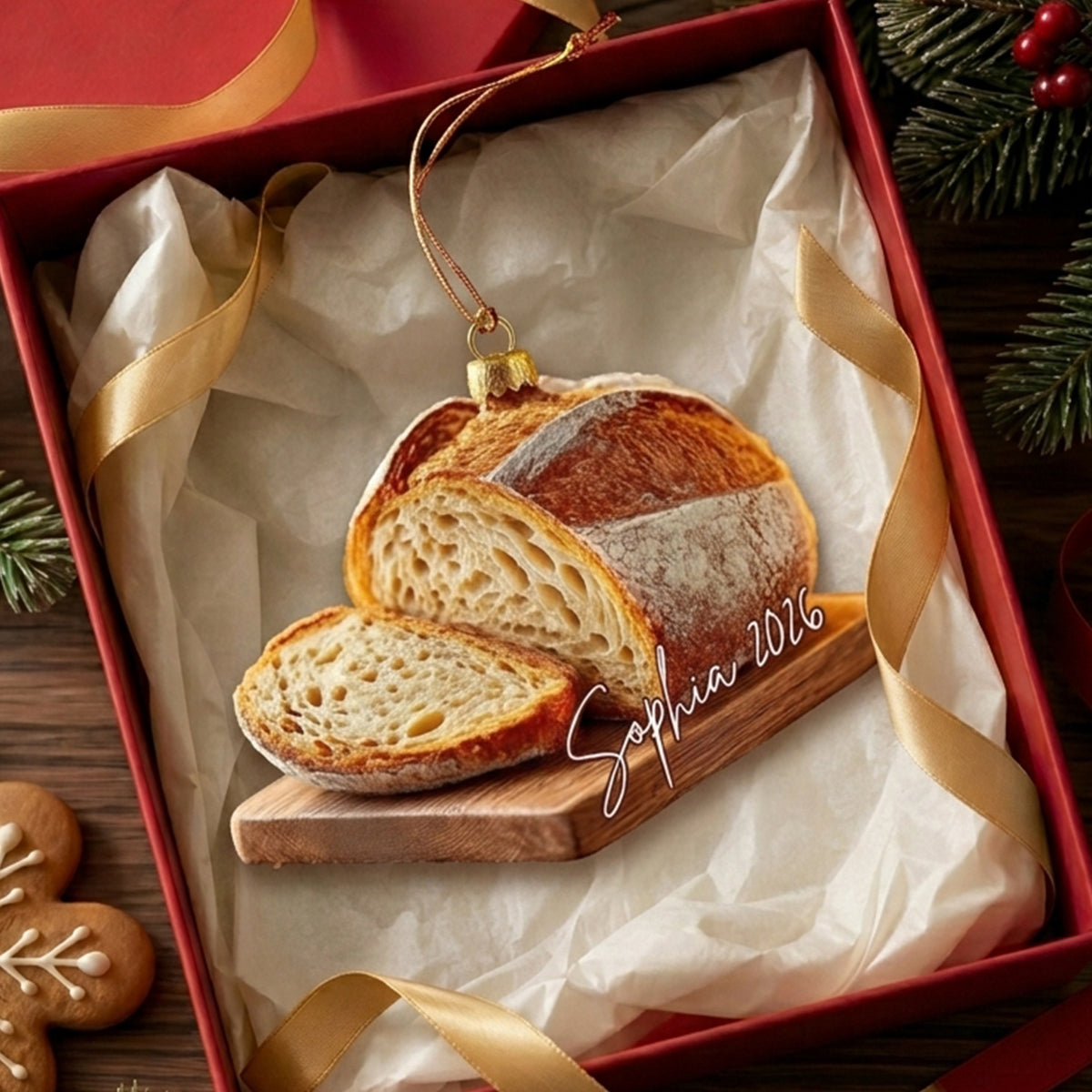 Personalized Sourdough Bread Christmas Ornament, Custom Name Acrylic Decoration, Bread Lover Decor
