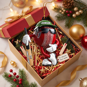 Custom Name & Number Cricket Ball Acrylic Ornament– Personalized Gift For Cricket Lovers