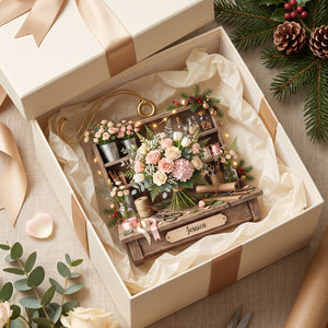 Personalized Romantic Florist Studio Ornament, Miniature Floral Workstation Christmas Decor
