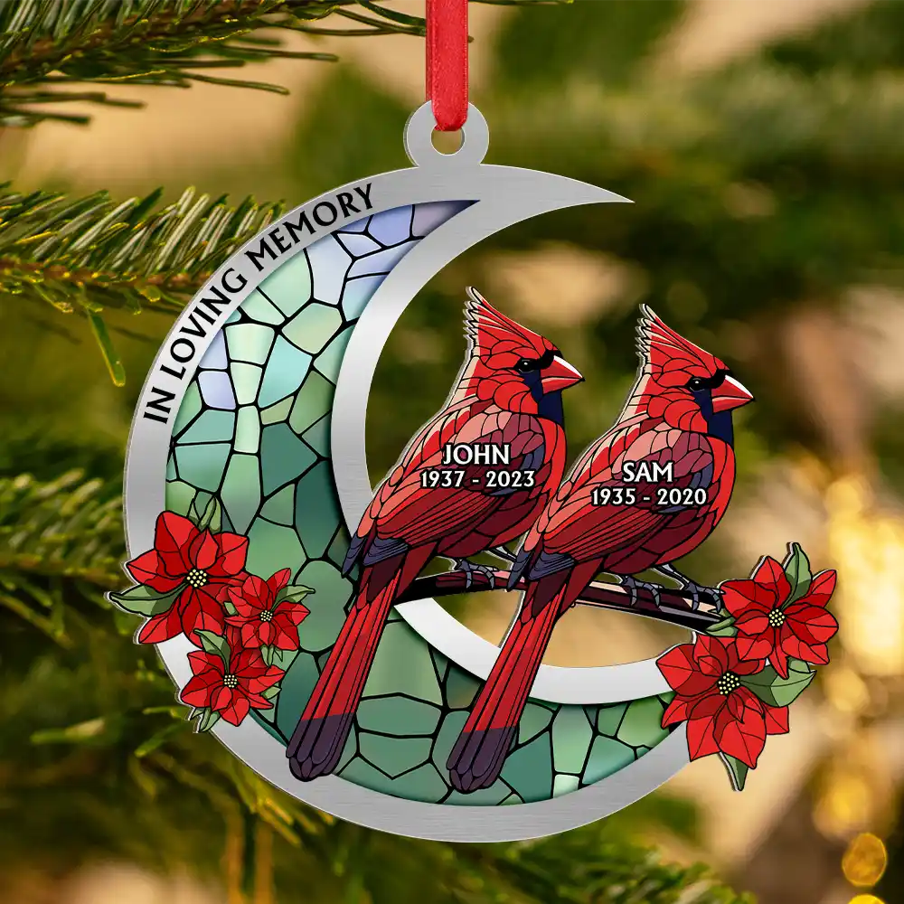 Memorial Cardinal Stained Glass Moon - Personalized Acrylic Ornament
