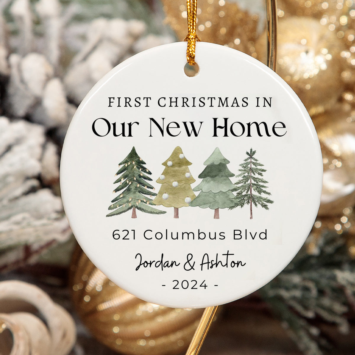 Personalized First Christmas in Our New Home 2024 Christmas Ceramic Ornament