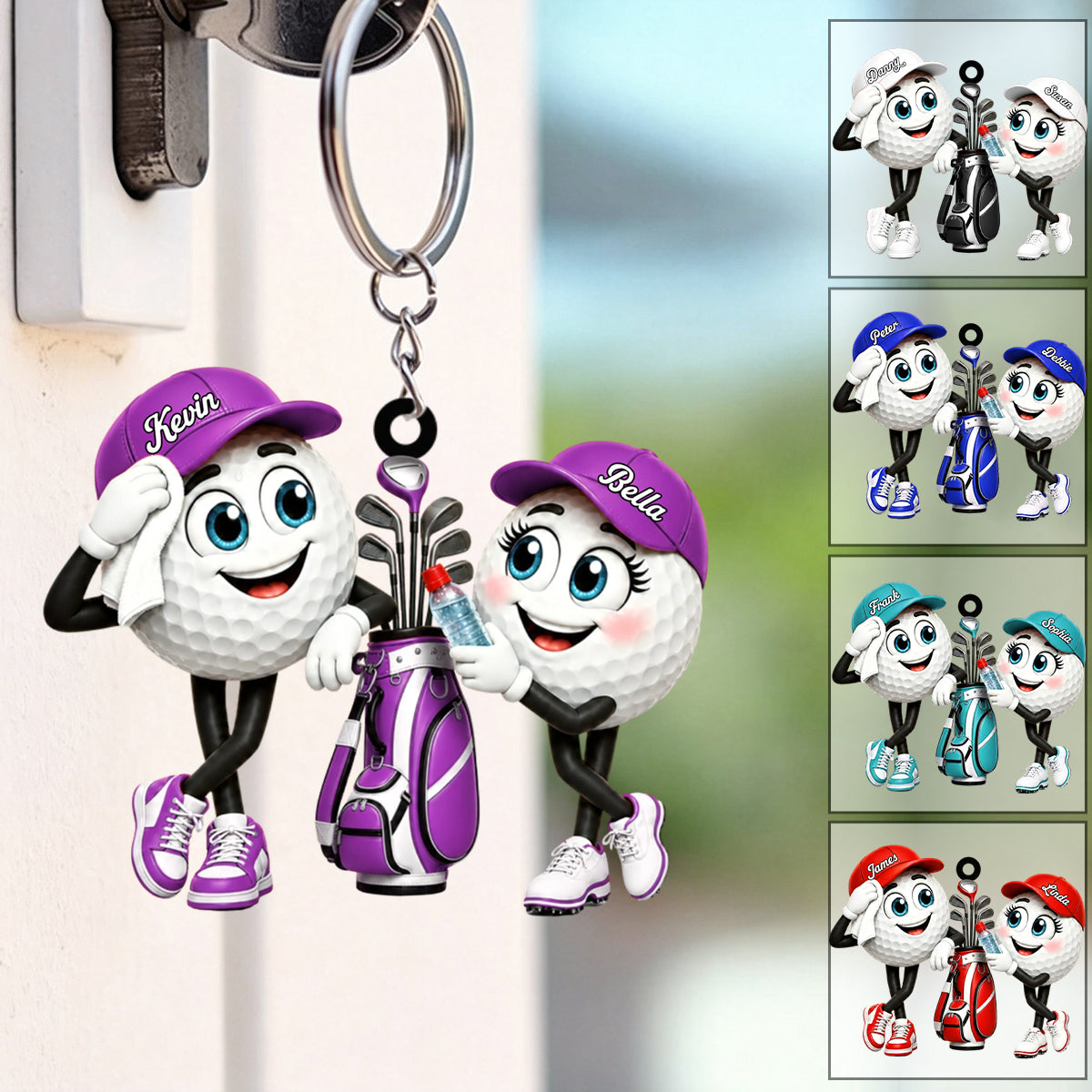 Golf Ball Couple Mascot Personalized Golf Ball Mascot Keychain Gift for Golf Lovers