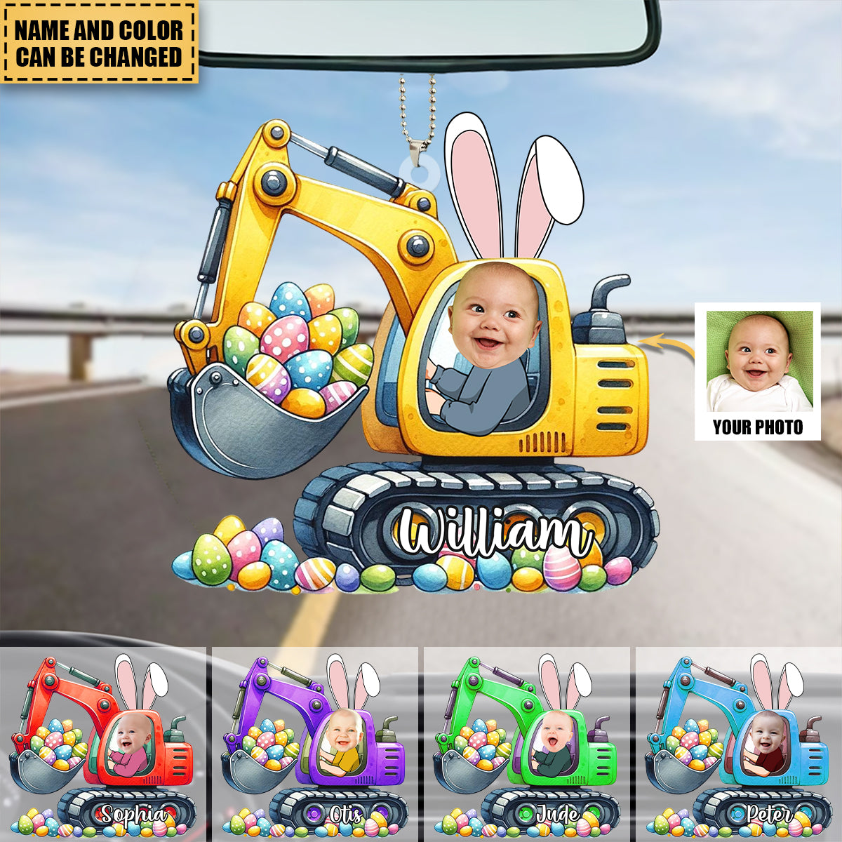 Personalized Easter Excavator For kids Custom Acrylic Ornament