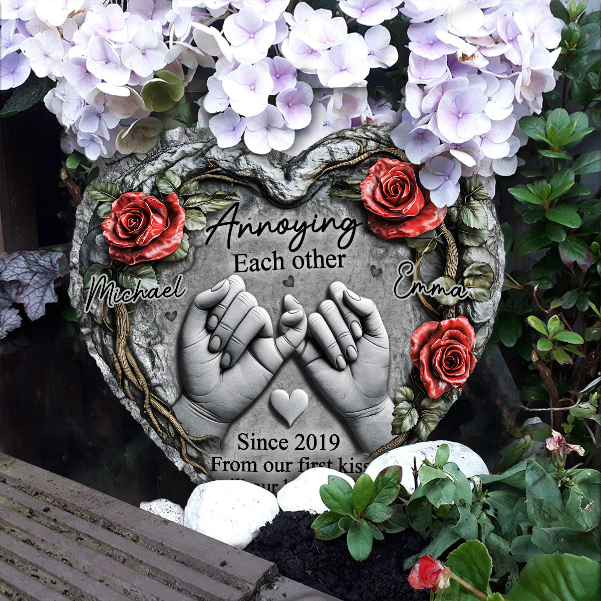 Till Our Last Breath - Personalized Couple Heart Shaped Garden Stone Slate