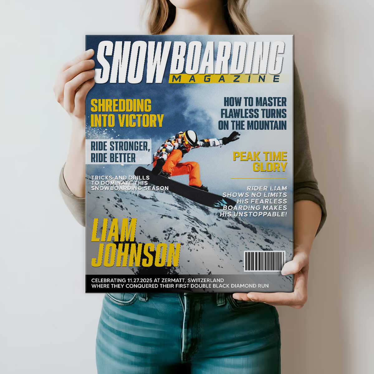 Personalized Snowboarding Magazine Cover Canvas, Snowboarding Player Gift, Unique Gifts For Snowboarding Lover