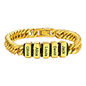 Personalized Cuban Chain Name Beads Bracelet Gift For Dad, Son, Husband