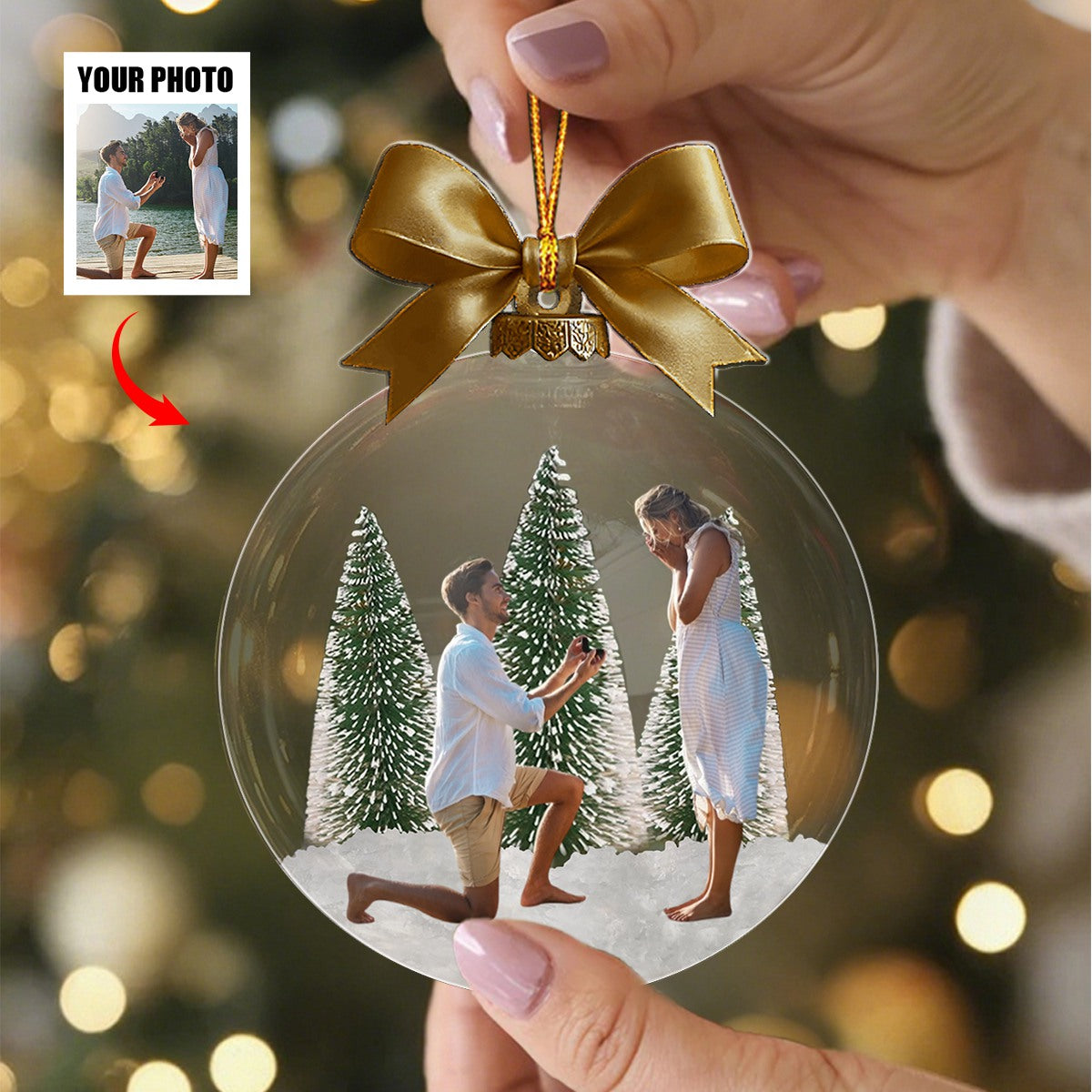 Engagement Gift Custom Photo Personalized Acrylic Ornament, Christmas Gifts For Couple