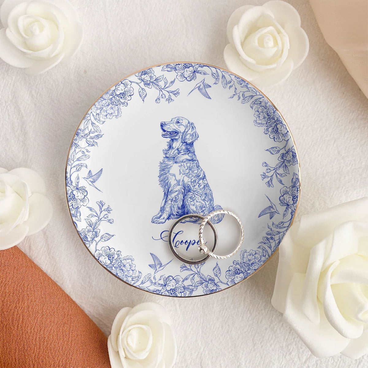 Chinoiserie Dog Breeds - Personalized Jewelry Dish