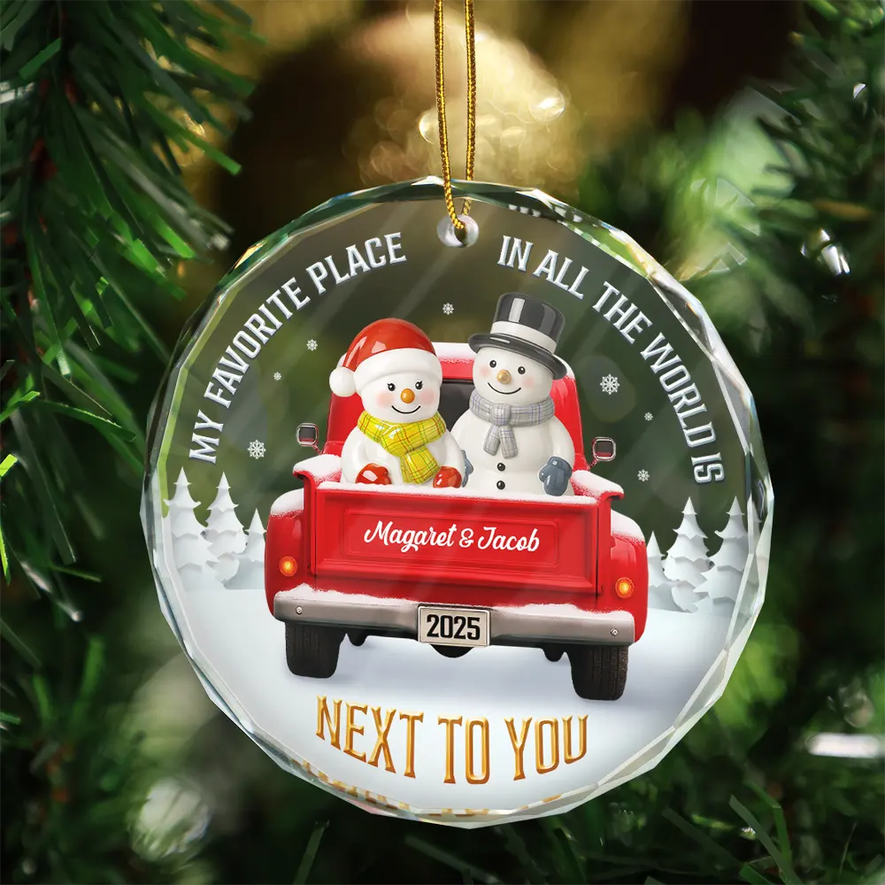 My Favorite Place In All The World Snowman Ceramic Effect - Personalized Circle Glass Ornament