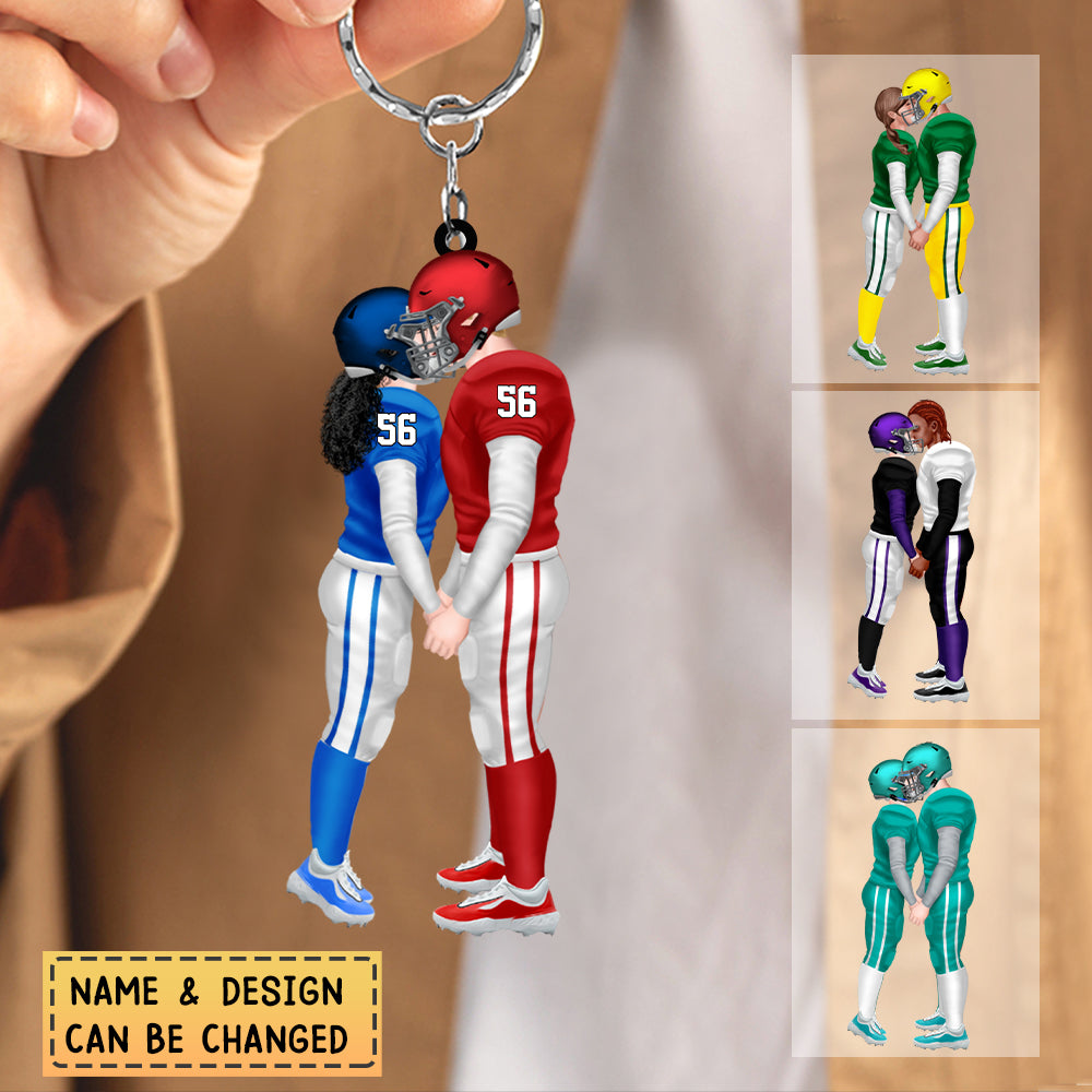 Personalized American Football Kissing Couple Keychain
