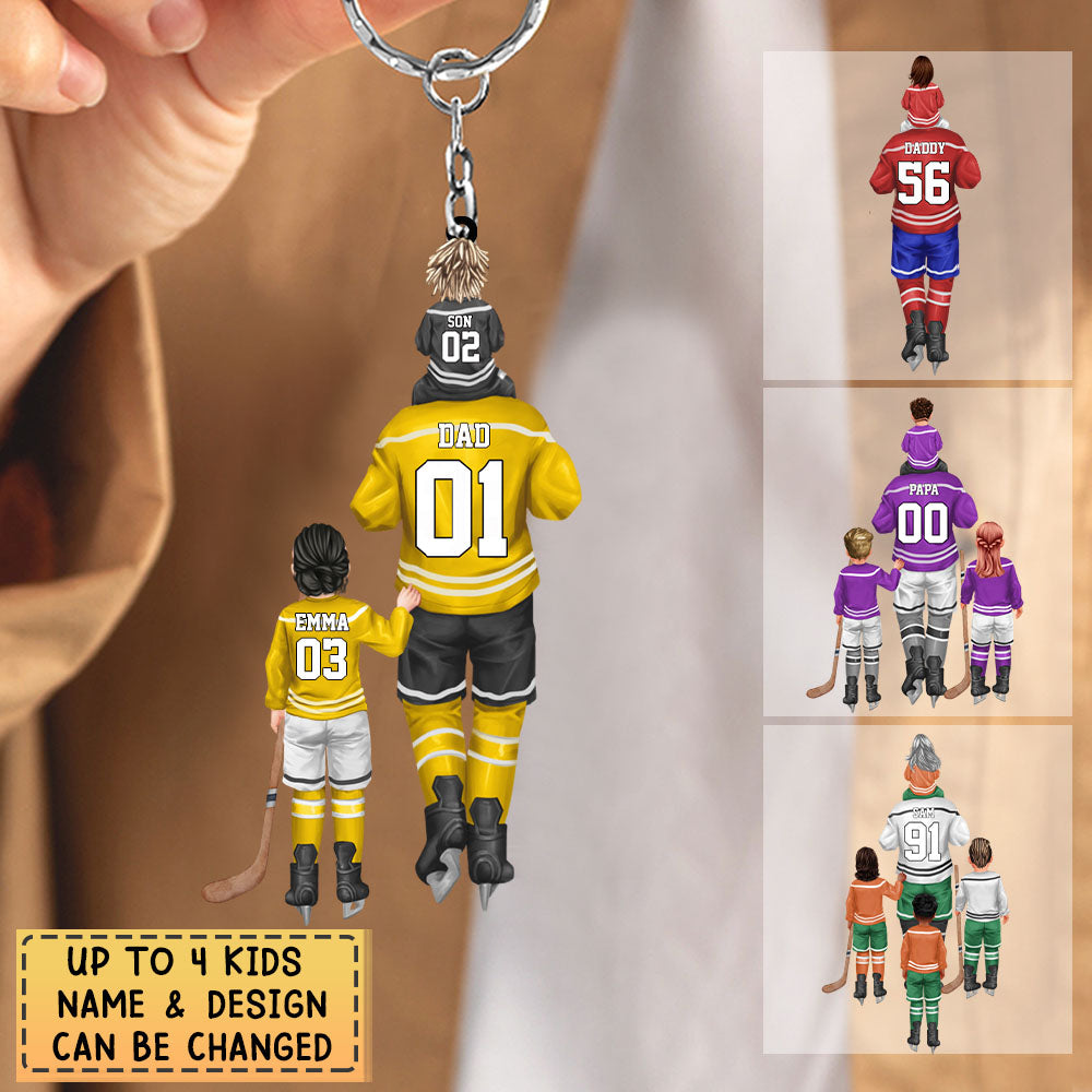 Personalized Hockey Dad & Kids Acrylic Keychain