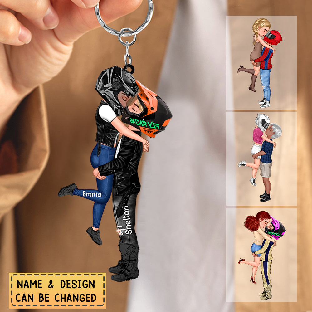 Personalized Motorcycle Kissing Doll Couple Keychain