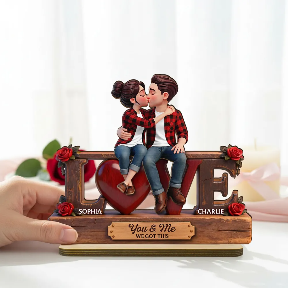 Eternal Rose LOVE Couple Forever Together - Personalized 2-Layered Wooden Plaque - Valentine's Day Gift For Couple, For Him, For Her